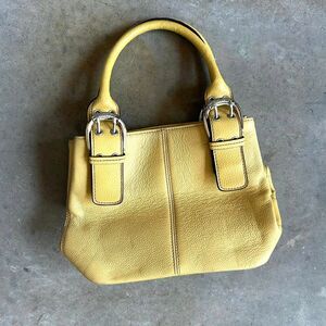 Tignanello Mustard Yellow Leather Top Handle Bag Silver Hardware